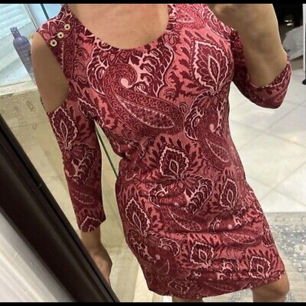 Michael Kors Red Asymmetrical Cold Shoulder Bodycon Dress